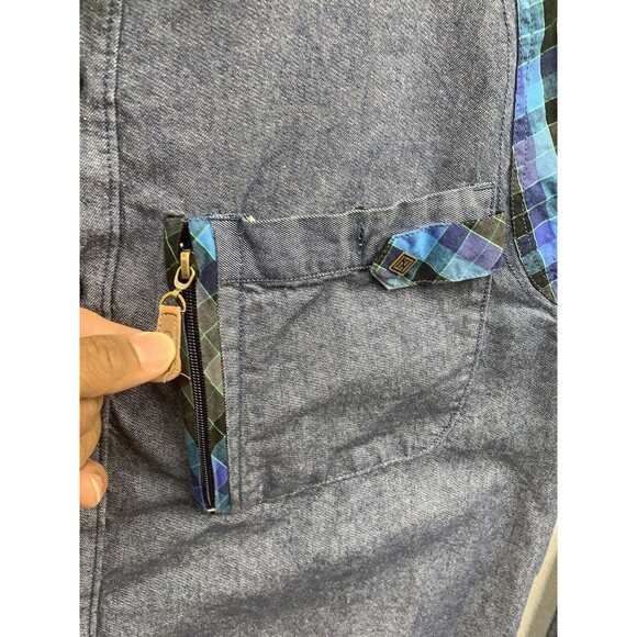 Enyce Button Down Casual Shirt Men XL Blue Plaid Accent Flap Pockets 100% Cotton - Picture 15 of 16